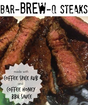 Bar-Brew-Q Steaks featuring Coffee Spice Rub and Coffee Honey BBQ Sauce | FOODIEaholic.com #recipe #cooking #grill #steak #sauce #rub #bbq